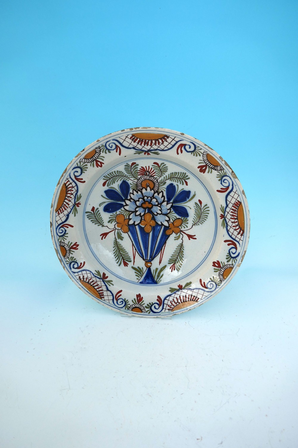 Antique Pottery 18thc Delft Polychrome Charger. Dutch C1770-90..