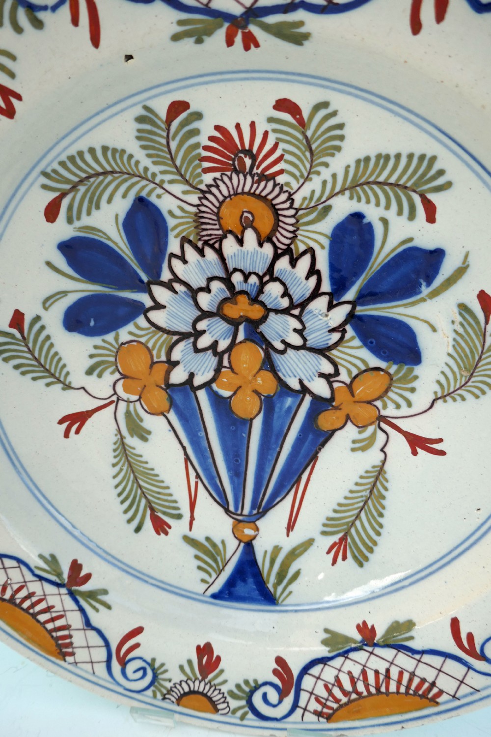 Antique Pottery 18thc Delft Polychrome Charger. Dutch C1770-90.. View II