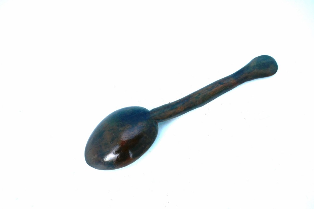 Antique Treen 19thc Fruitwood Carved Welsh Broth Spoon.    C1820-40 View II