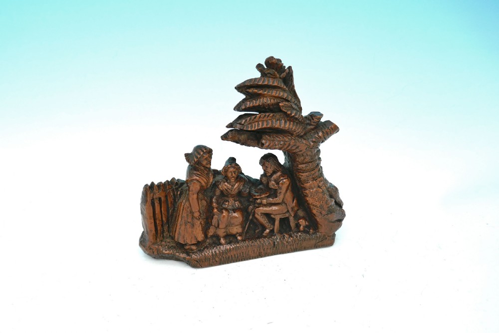 Antique Carvings Early 18thc Signed Boxwood Group Country Scene.    Dutch C1700-20.