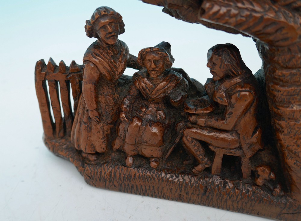 Antique Carvings Early 18thc Signed Boxwood Group Country Scene.    Dutch C1700-20. View III