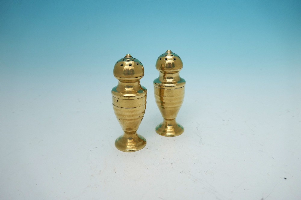 Antique Metalware Pair Of 18thc Brass Salt /Pepper Muffineers.    English  C1770-80.