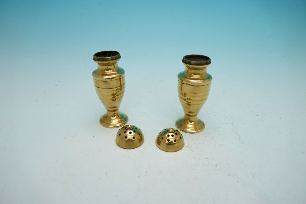 Antique Metalware Pair Of 18thc Brass Salt /Pepper Muffineers.    English  C1770-80. View III