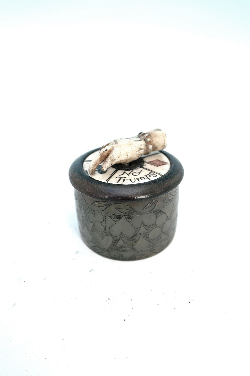 Antique 19thc Treen Bone , Horn & Beech Games Counter And Pot.   English C1860-80.
