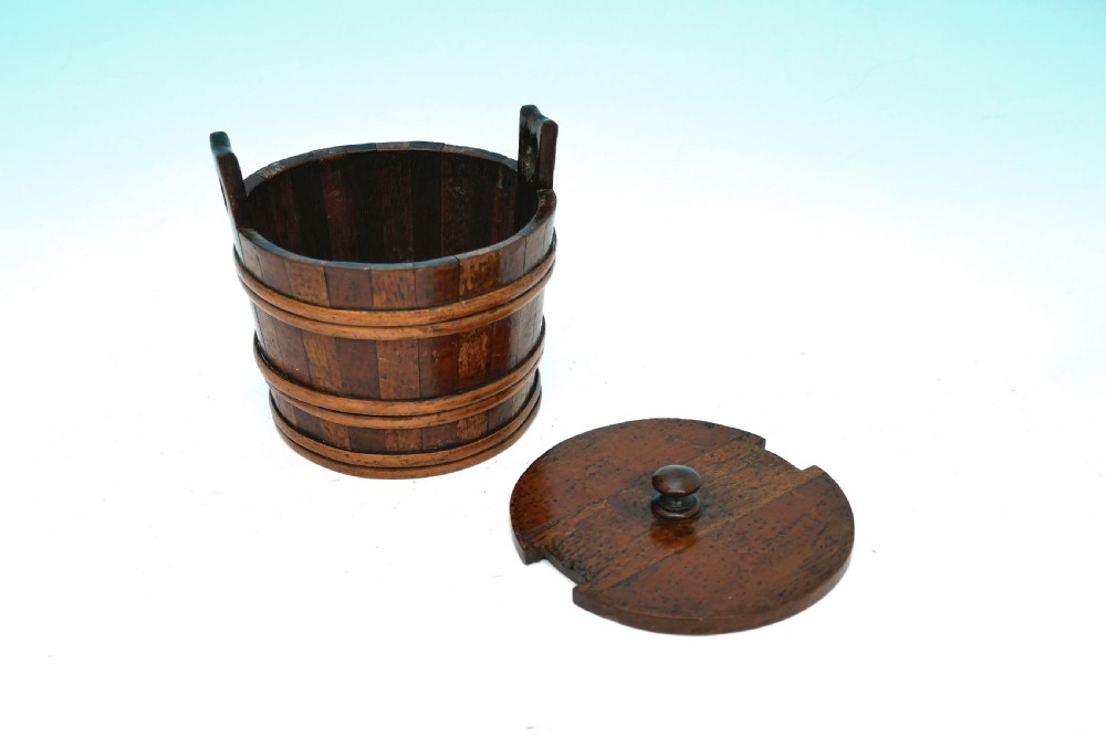 Antique Treen 19thc Lidded Banded Barrel With Heart Decoration.   Scottish C1840-60. View III