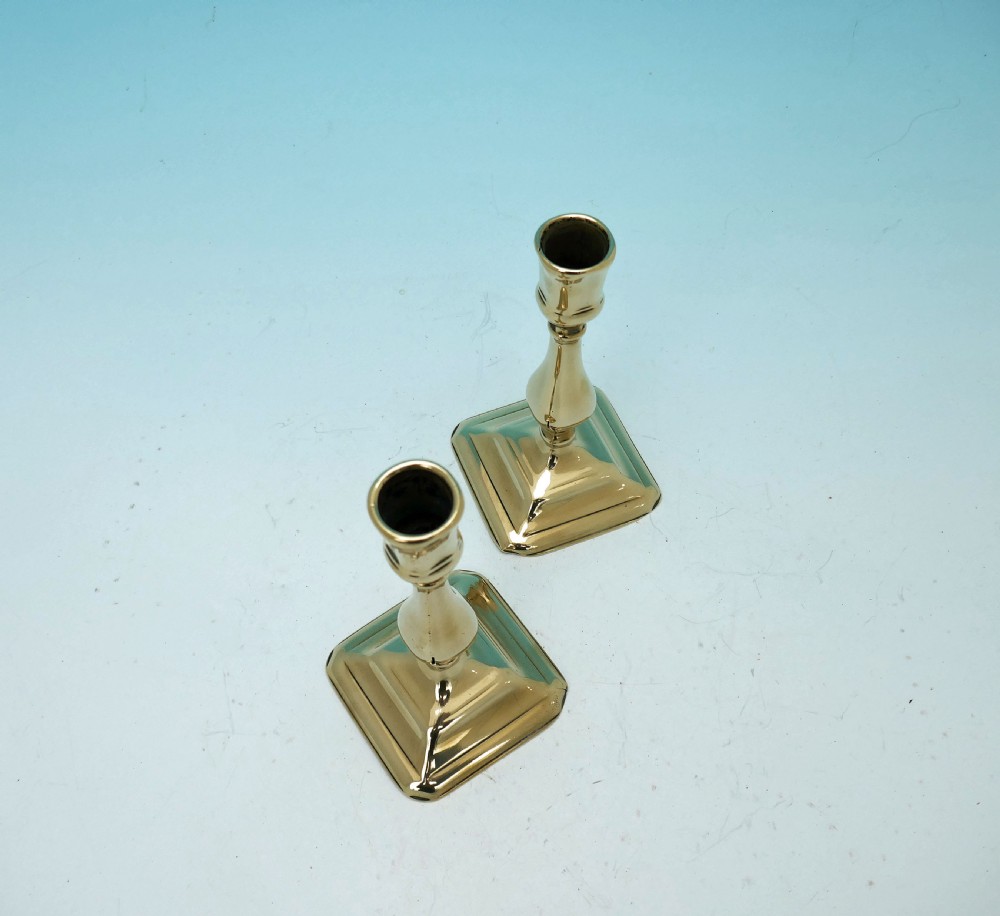 Antique Pair Of 18thc Brass Queen Anne Seamed Candlesticks .   English C1710-14.