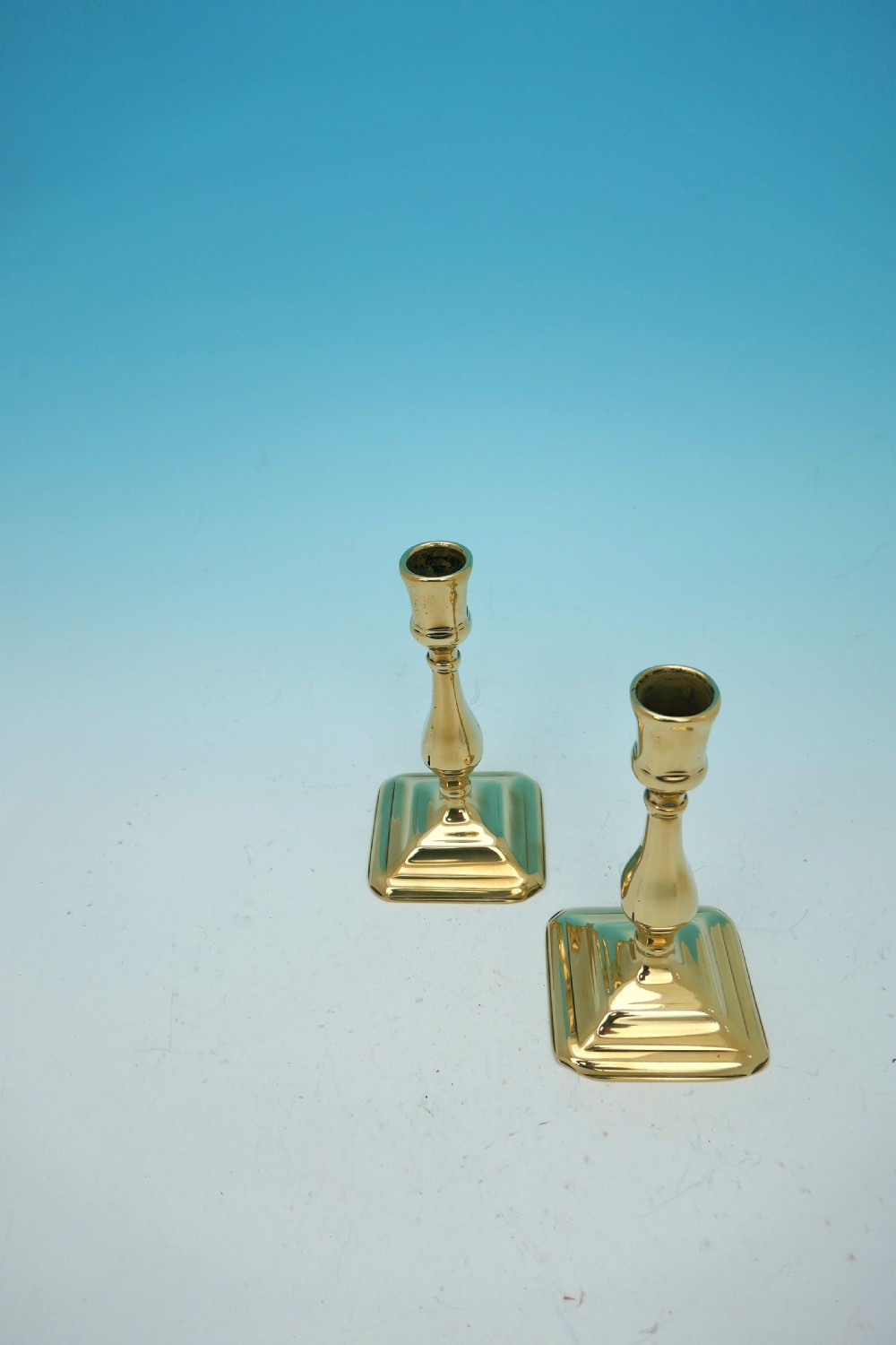 Antique Pair Of 18thc Brass Queen Anne Seamed Candlesticks .   English C1710-14. View II