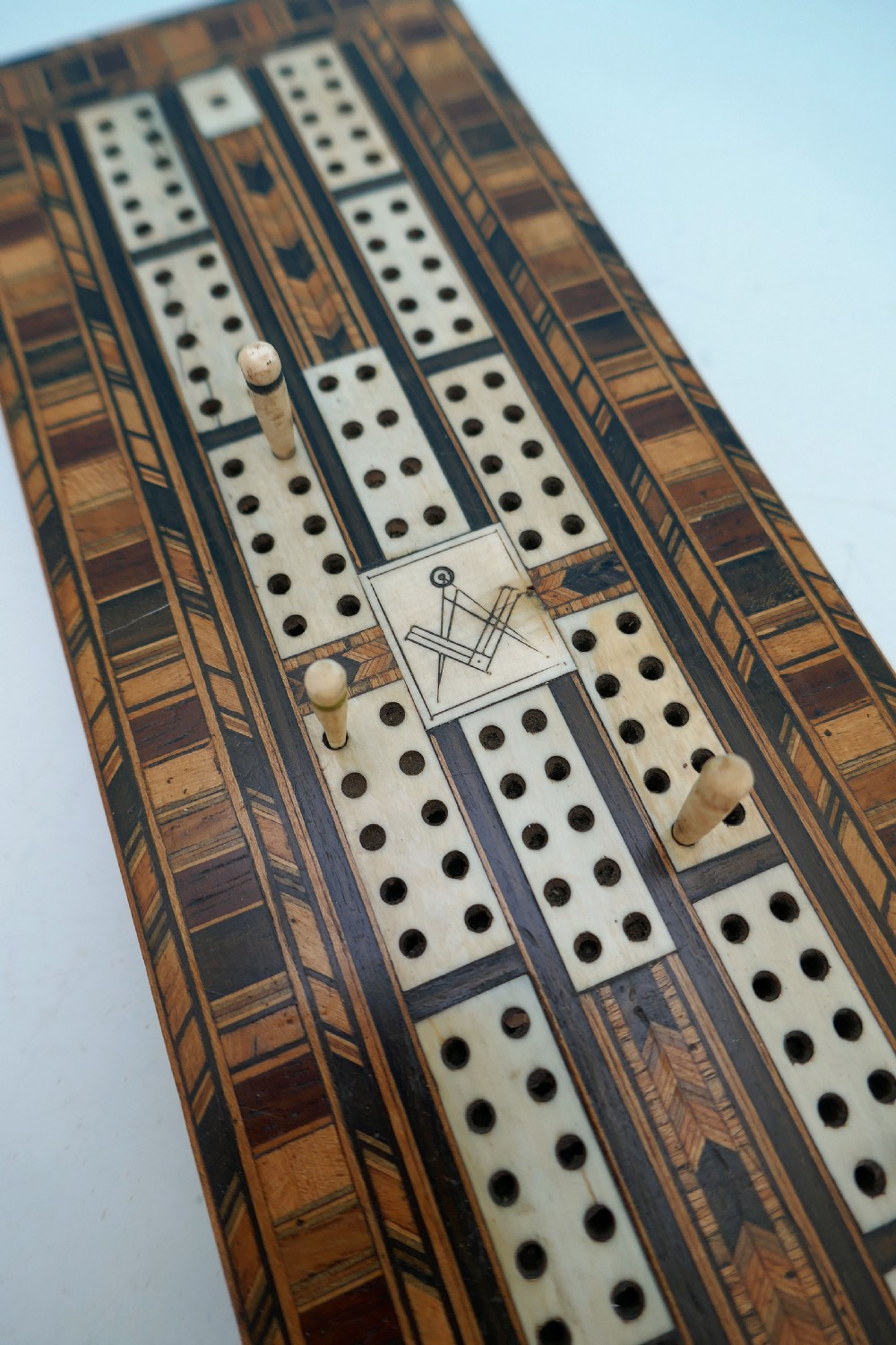Antique 19thc Treen Tunbridge Style And Bone Cribbage Board.    English C1840-60. View II