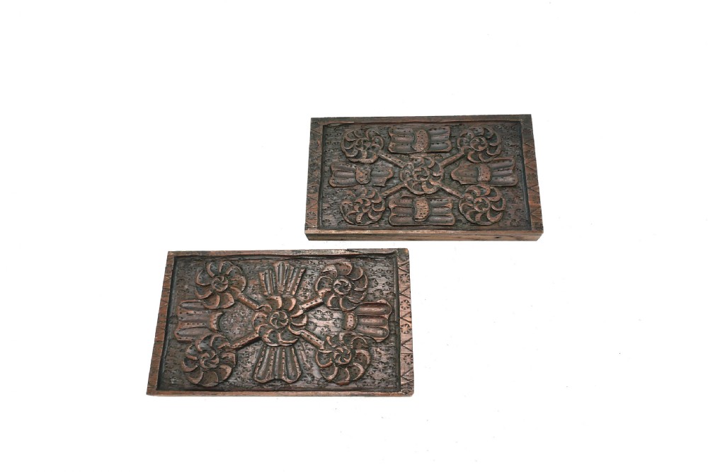 Antique Pair Of 17thc Oak Carved Panels With Floral Decoration.  English  C1620-40.