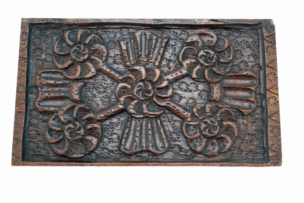 Antique Pair Of 17thc Oak Carved Panels With Floral Decoration.  English  C1620-40. View II