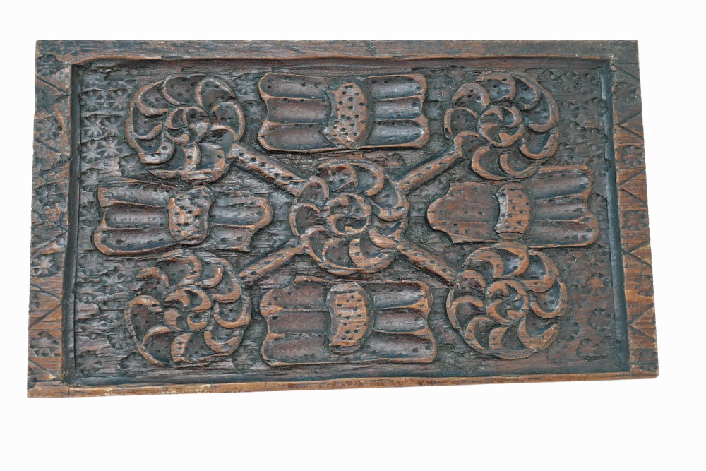 Antique Pair Of 17thc Oak Carved Panels With Floral Decoration.  English  C1620-40. View III