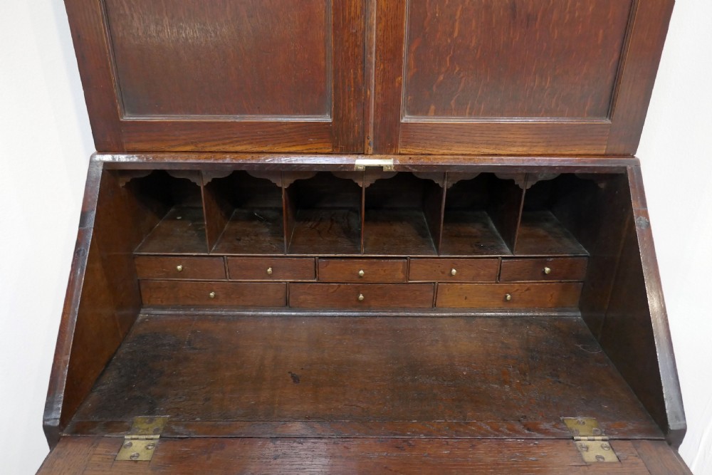 Antique 18thc Country Oak Furniture Bureau Bookcase Of Small Size.  English C1750-70. View V