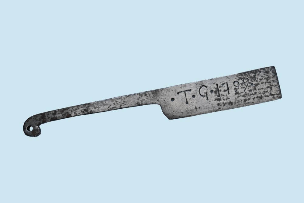 Antique Metalware 18thc Steel Meat Cleaver Initialed *T*G* 1799.  English.