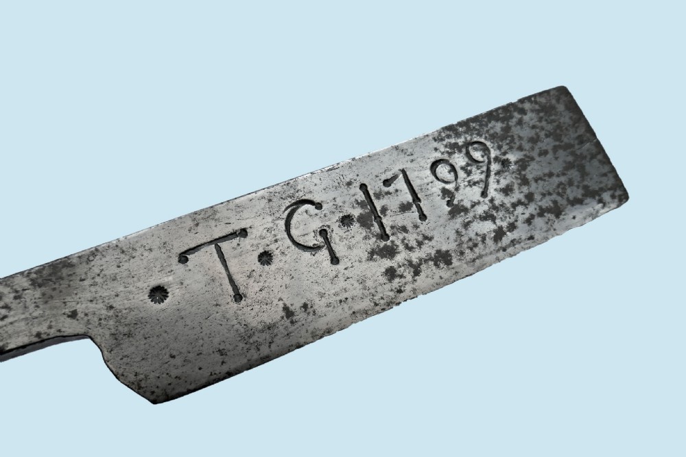 Antique Metalware 18thc Steel Meat Cleaver Initialed *T*G* 1799.  English. View II