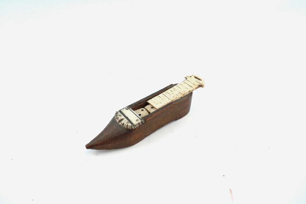 Antique Treen 19thc Fruitwood & Bone Shoe & Dice.    English C1815-20 View II