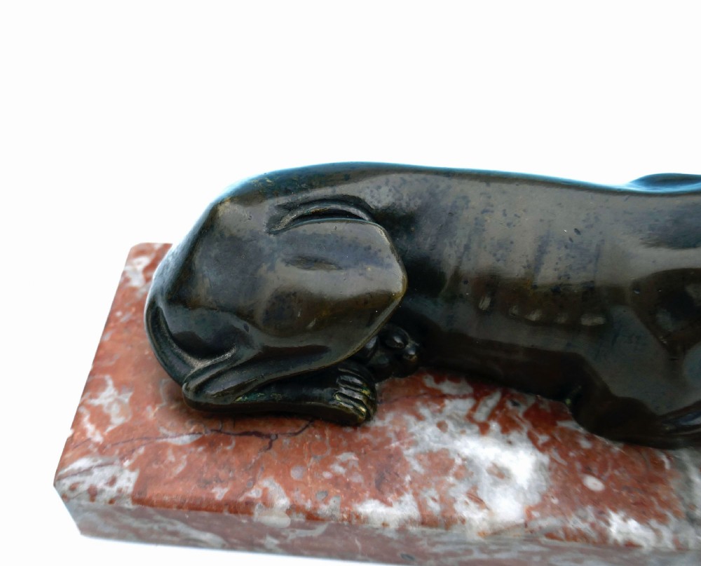 Antique 19thc Bronze Sculpture Of A Recumbent Greyhound.   Continental  C1870-90. View III