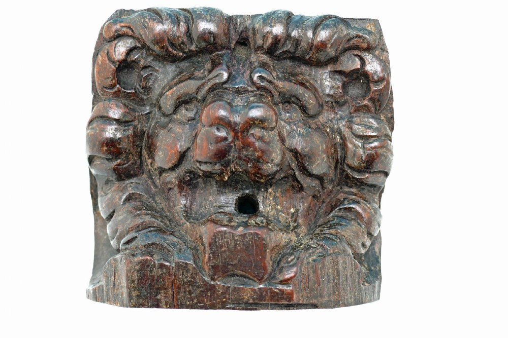 Antique 17thc Carved Walnut Pair Of Lion Heads.   English C1660-80. View V