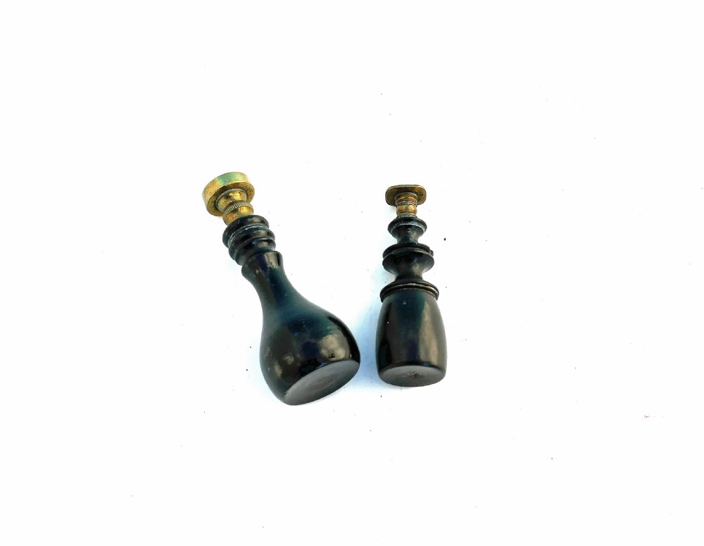 Two 19thc Treen Antique Turned Ebony & Brass Seal Matrix .   English C1860-80. View III
