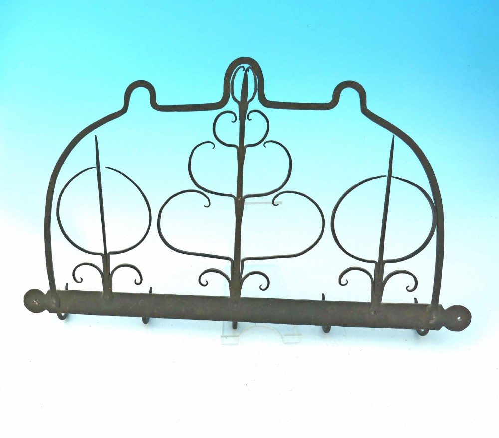 Antique Early Metalware 18thc Wrought Iron Hanging Wall Rack.    English C1760-70. View IV