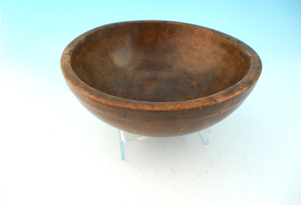 Antique Treen 19thc Turned Sycamore Dairy Bowl. English C1800-20 View II