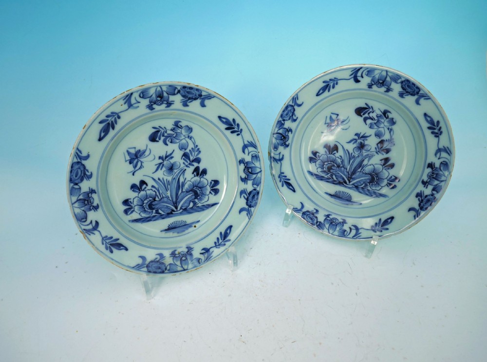 Antique Pair 18thc Pottery Delftware Blue & White Plates.  English - Lambeth C1770-80.