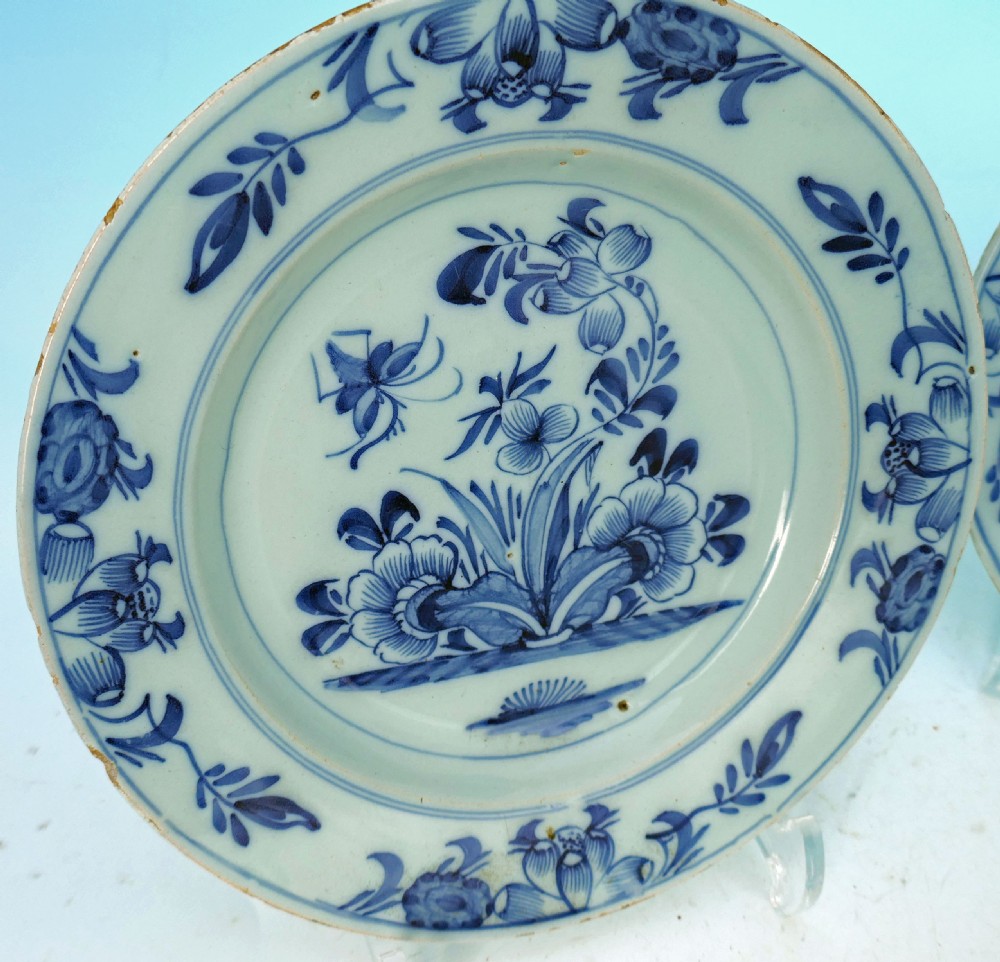 Antique Pair 18thc Pottery Delftware Blue & White Plates.  English - Lambeth C1770-80. View II