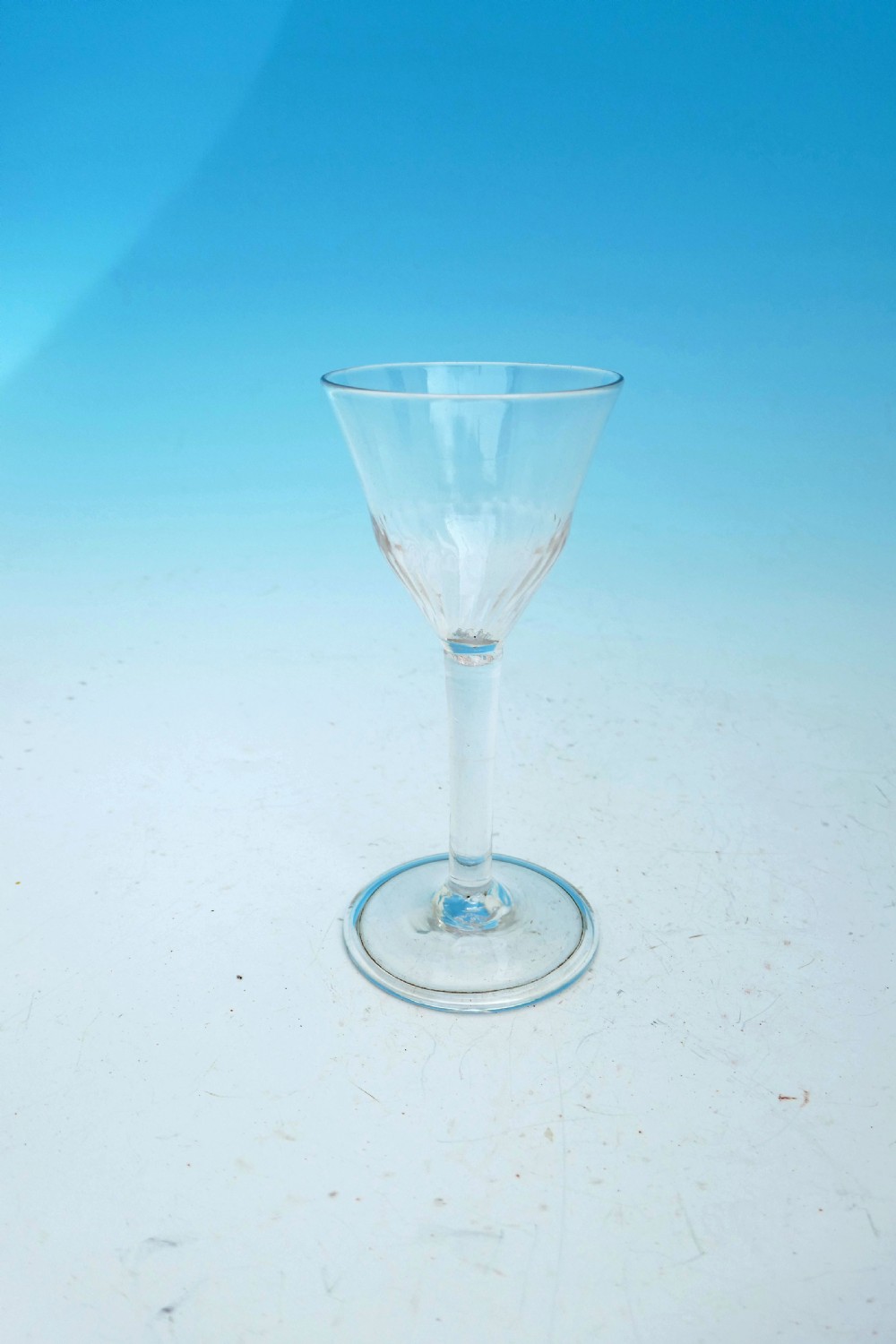 Early 18thc Wine Glass With Basal Fluted Bowl And Folded Foot.    English C1740-60