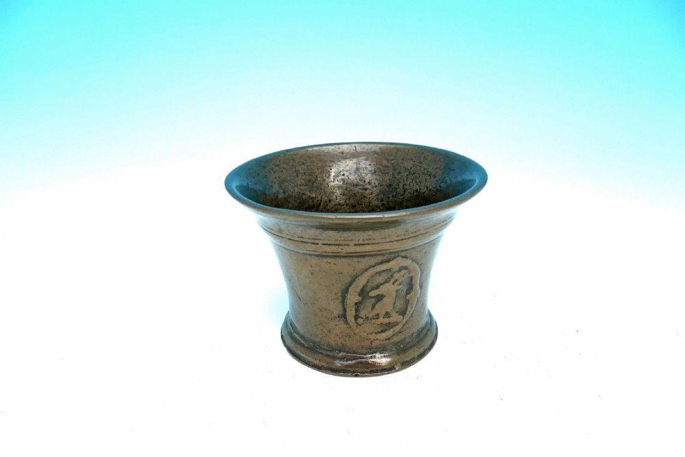 Antique Metalware 17thc English Bronze Decorated Mortar.    English C1630-40.