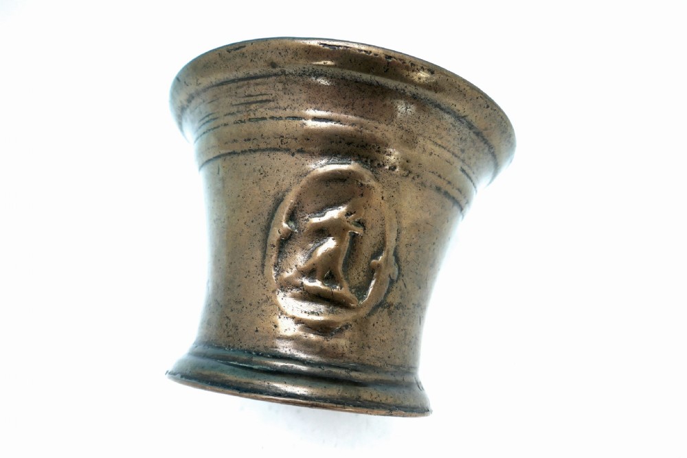 Antique Metalware 17thc English Bronze Decorated Mortar.    English C1630-40. View III