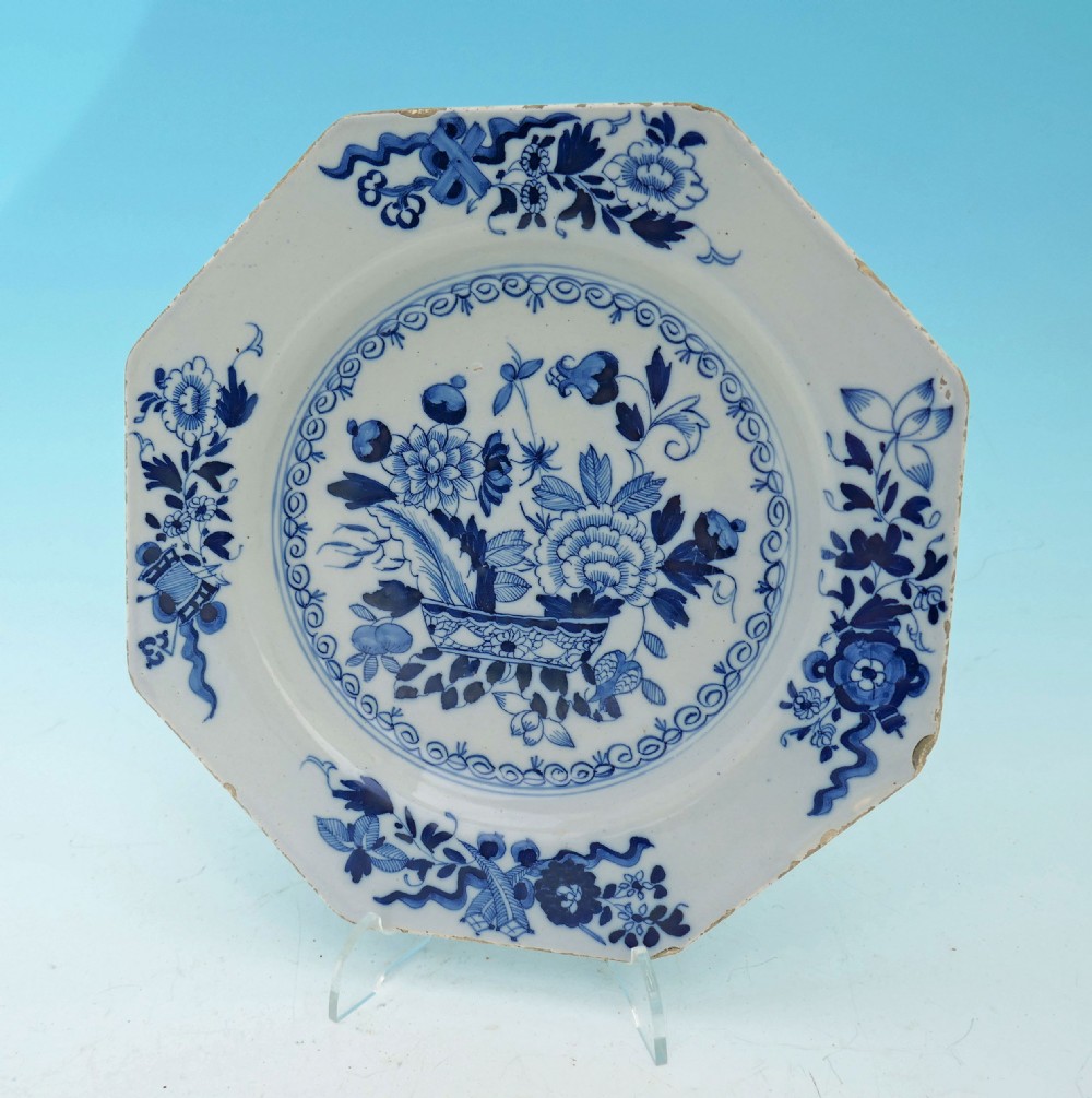 Antique 18thc Pottery Irish Octagonal Blue & White Delftware Plate.    Irish C1760-70.