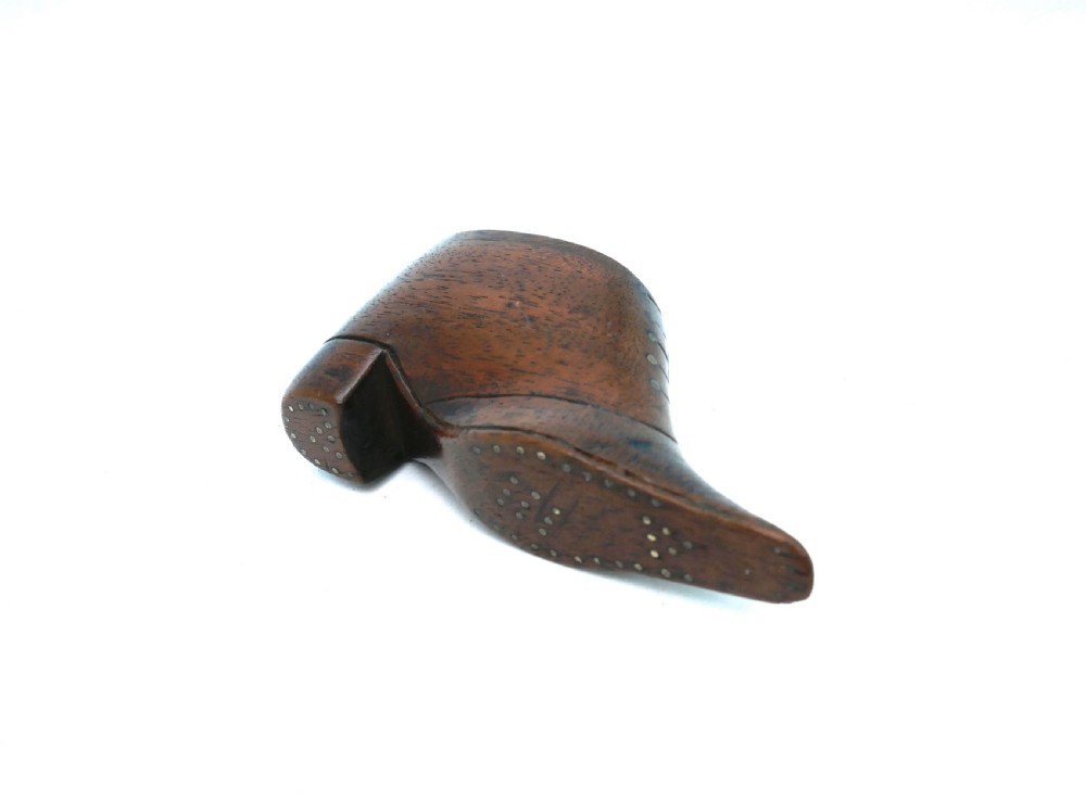 Antique Treen 19thc Fruitwood Snuff Boot With Carved Bone Heart.  English C1820-40. View V