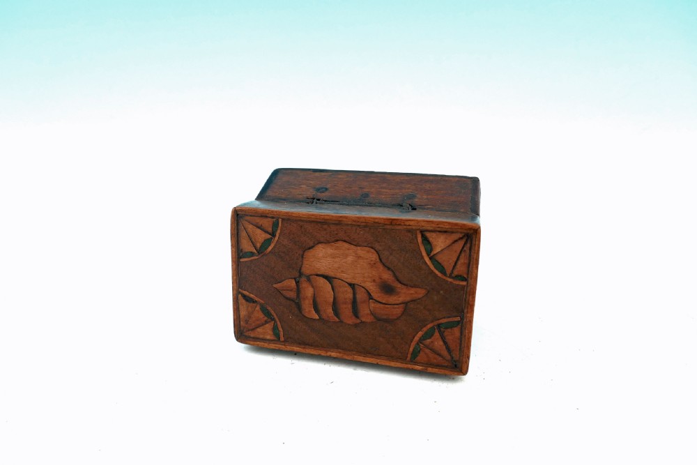 Antique Treen 19thc Mahogany, Boxwood & Sycamore Inlaid Jewellery Box.  English C1800-20.