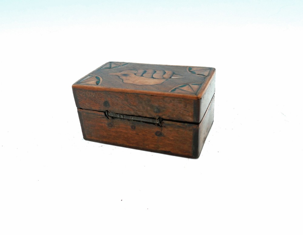 Antique Treen 19thc Mahogany, Boxwood & Sycamore Inlaid Jewellery Box.  English C1800-20. View III