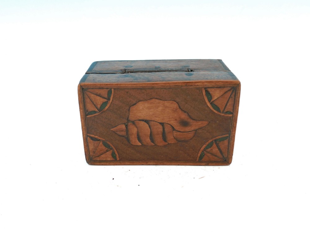 Antique Treen 19thc Mahogany, Boxwood & Sycamore Inlaid Jewellery Box.  English C1800-20. View IV