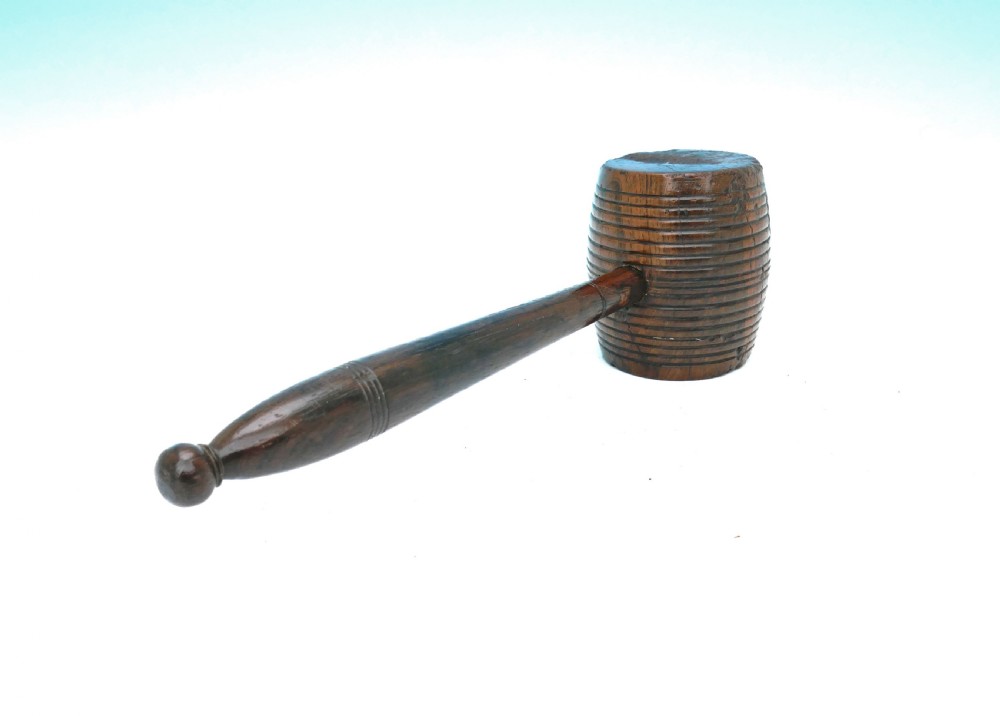 Antique 19thc Treen Lignum Vitae Barrel Mallet With Ring Turned Decoration .  English C1840-60. View II