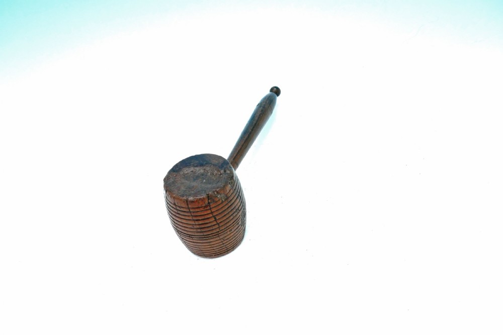 Antique 19thc Treen Lignum Vitae Barrel Mallet With Ring Turned Decoration .  English C1840-60. View III
