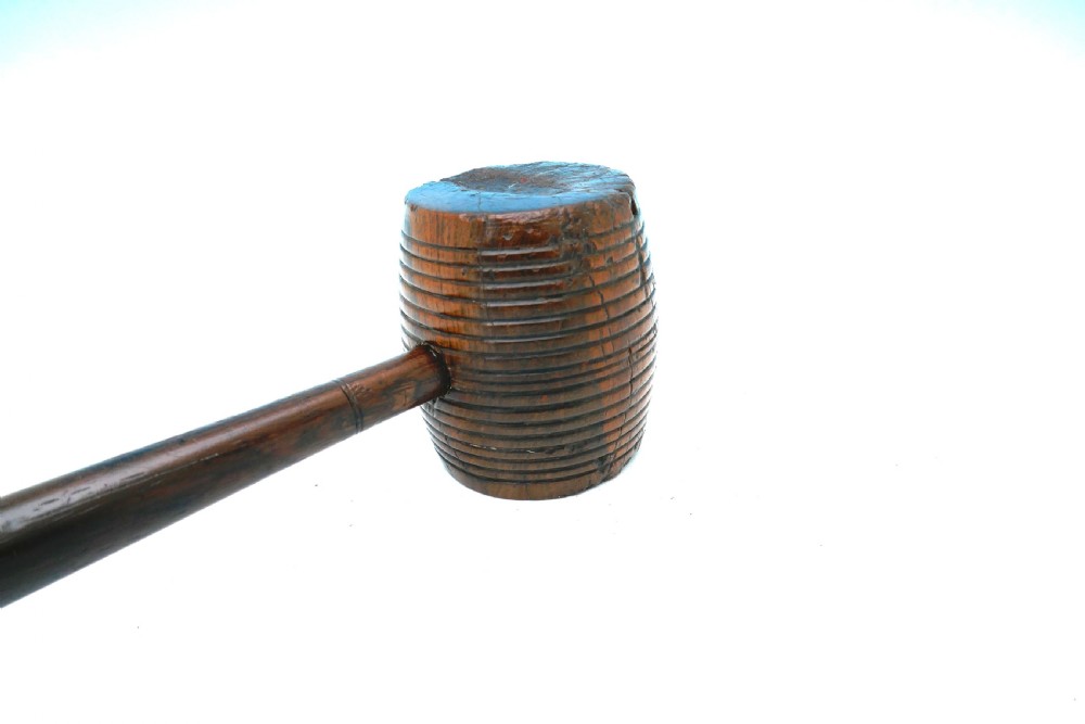 Antique 19thc Treen Lignum Vitae Barrel Mallet With Ring Turned Decoration .  English C1840-60. View IV