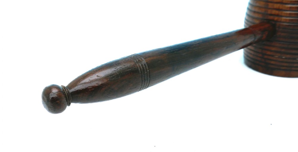 Antique 19thc Treen Lignum Vitae Barrel Mallet With Ring Turned Decoration .  English C1840-60. View V