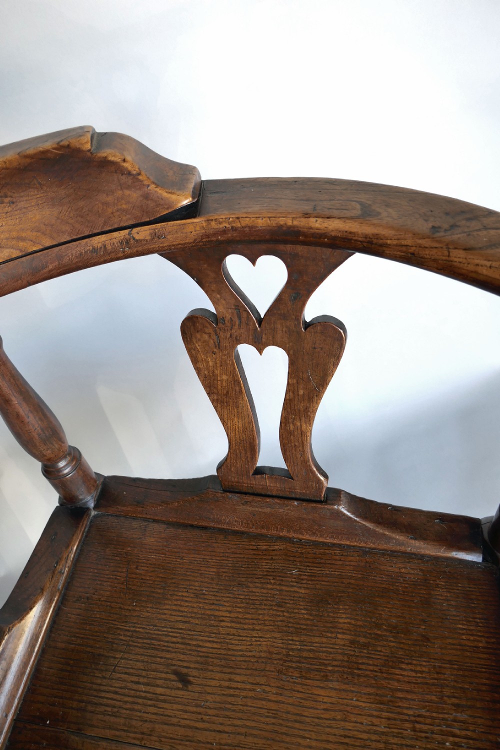 Antique Country Furniture 18thc Elm, Ash, Fruitwood Corner Chair.  English C1760-80 View II