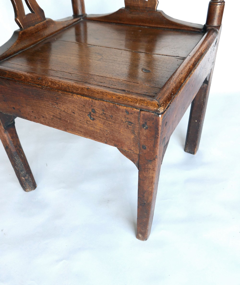 Antique Country Furniture 18thc Elm, Ash, Fruitwood Corner Chair.  English C1760-80 View III