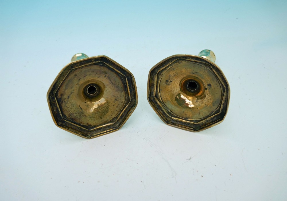 Antique Metalware Pair Of 18thc Queen Ann Brass Seamed Candlesticks.   English C1710-15 View II