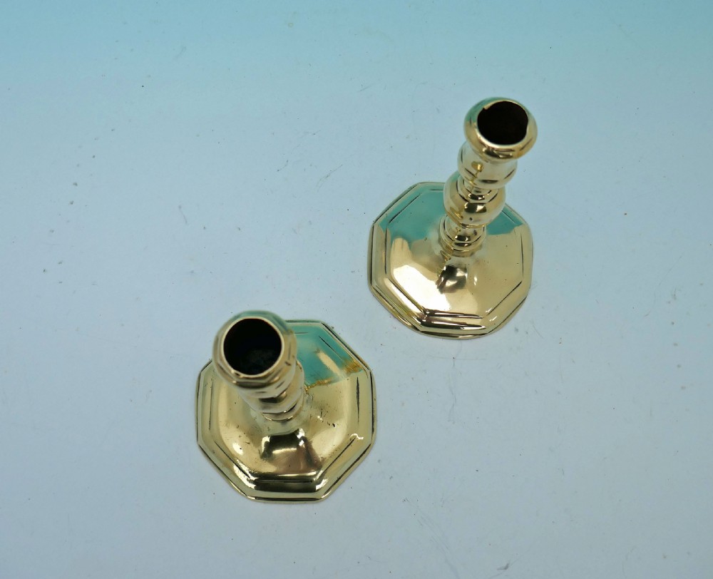 Antique Metalware Pair Of 18thc Queen Ann Brass Seamed Candlesticks.   English C1710-15 View III