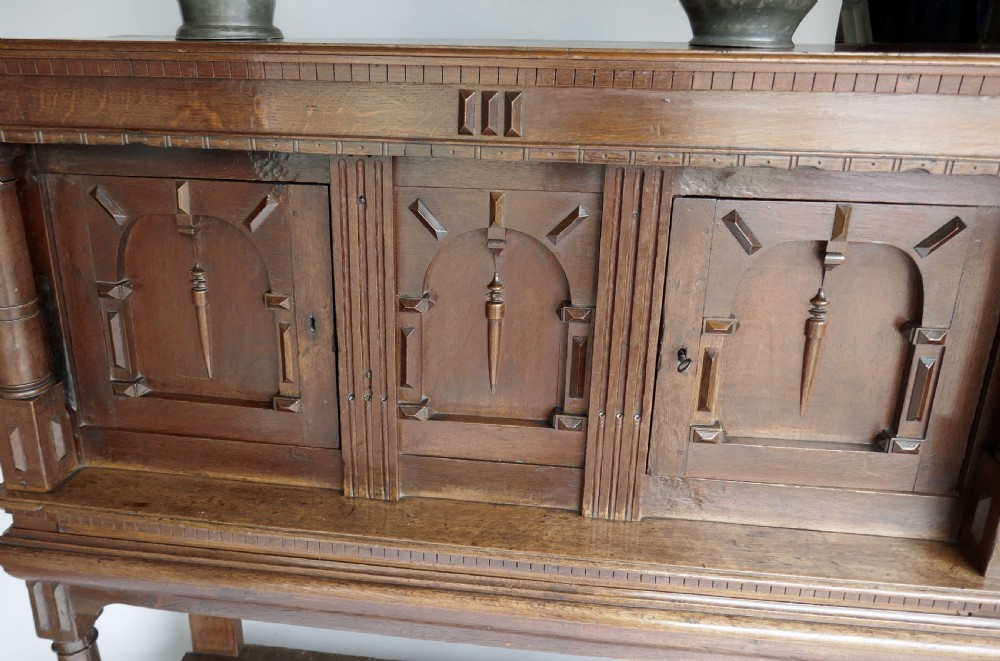 Antique Period Furniture 17thc Charles 1 Oak Livery Cupboard.  English C1620-30. View II
