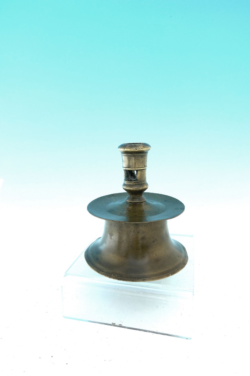 Early Antique Metalware 16thc Brass Capstan Candlestick.   N. West Europe C1560-80.