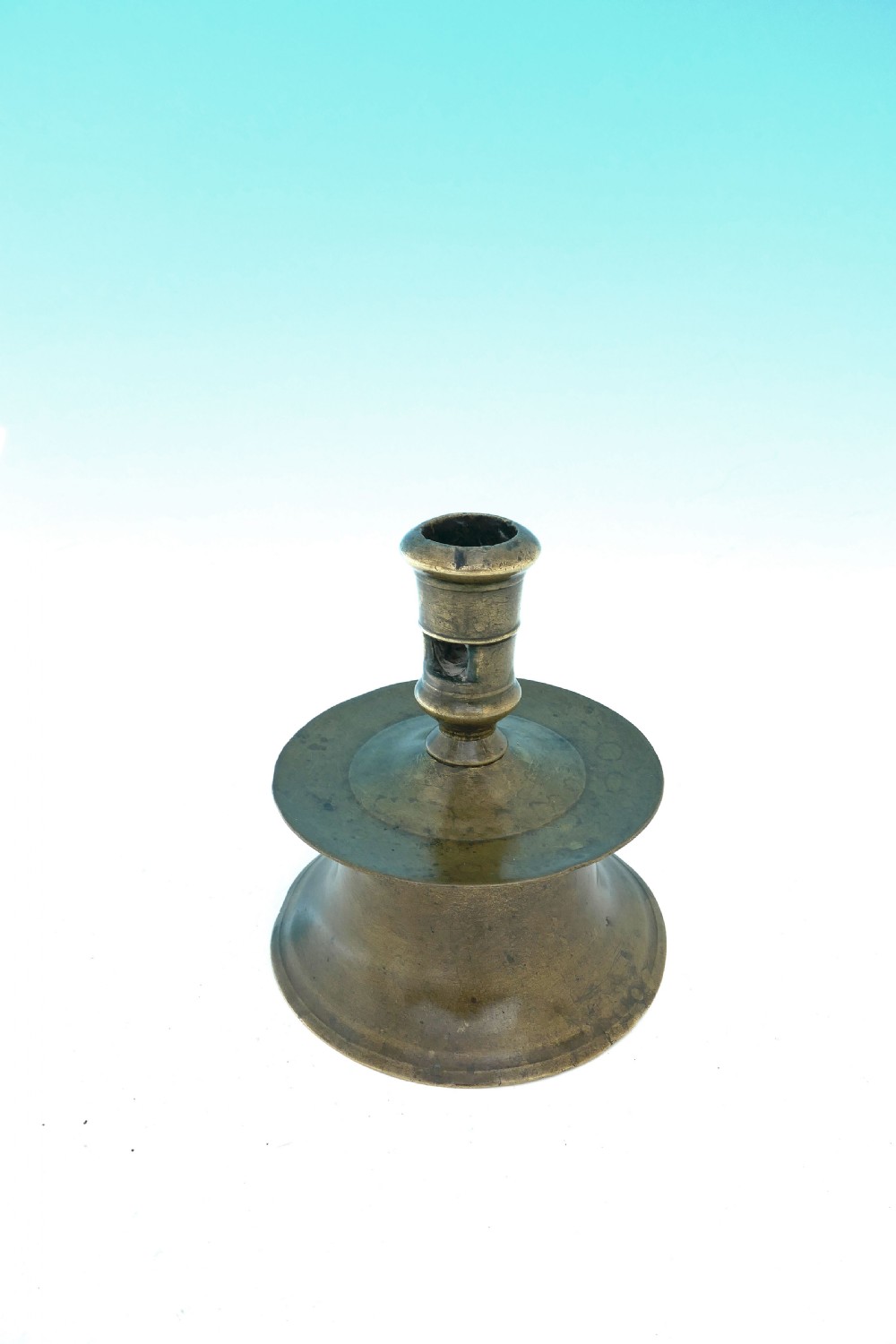 Early Antique Metalware 16thc Brass Capstan Candlestick.   N. West Europe C1560-80. View IV