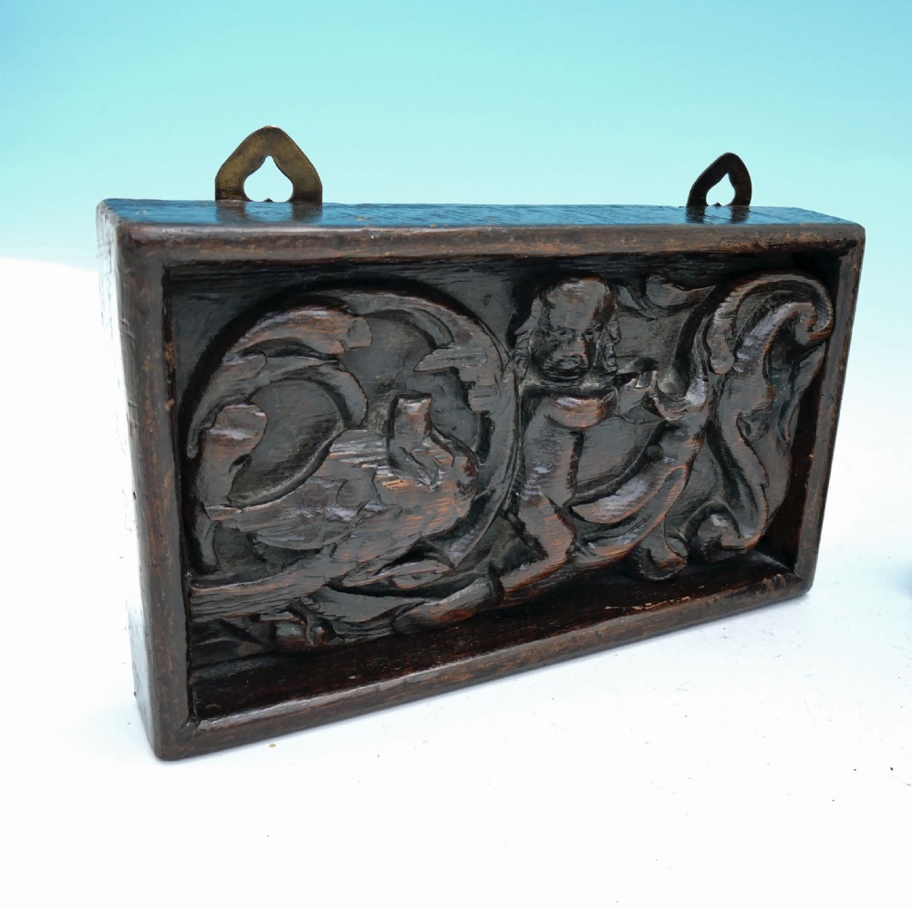 Antique Pair Of 17thc Oak Carved Panels With Cherubs And Birds.    Flemish C1660-80 View II