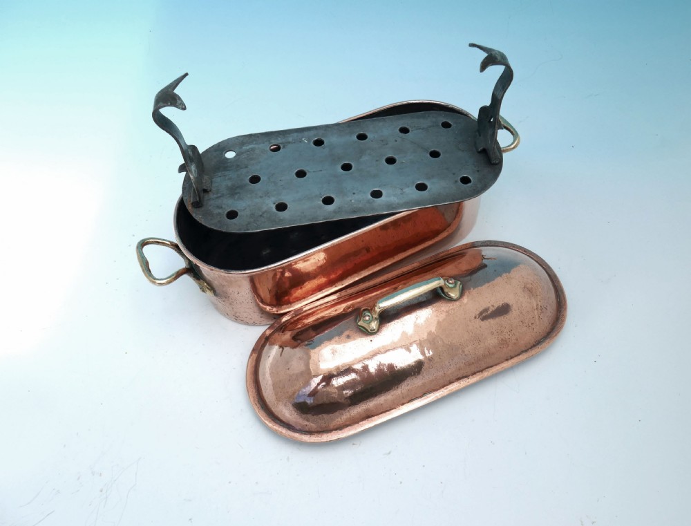 Antique Metalware 19thc Copper Fish Kettle Stamped Jones Bros, Dow St. W.   English. C1840-60.