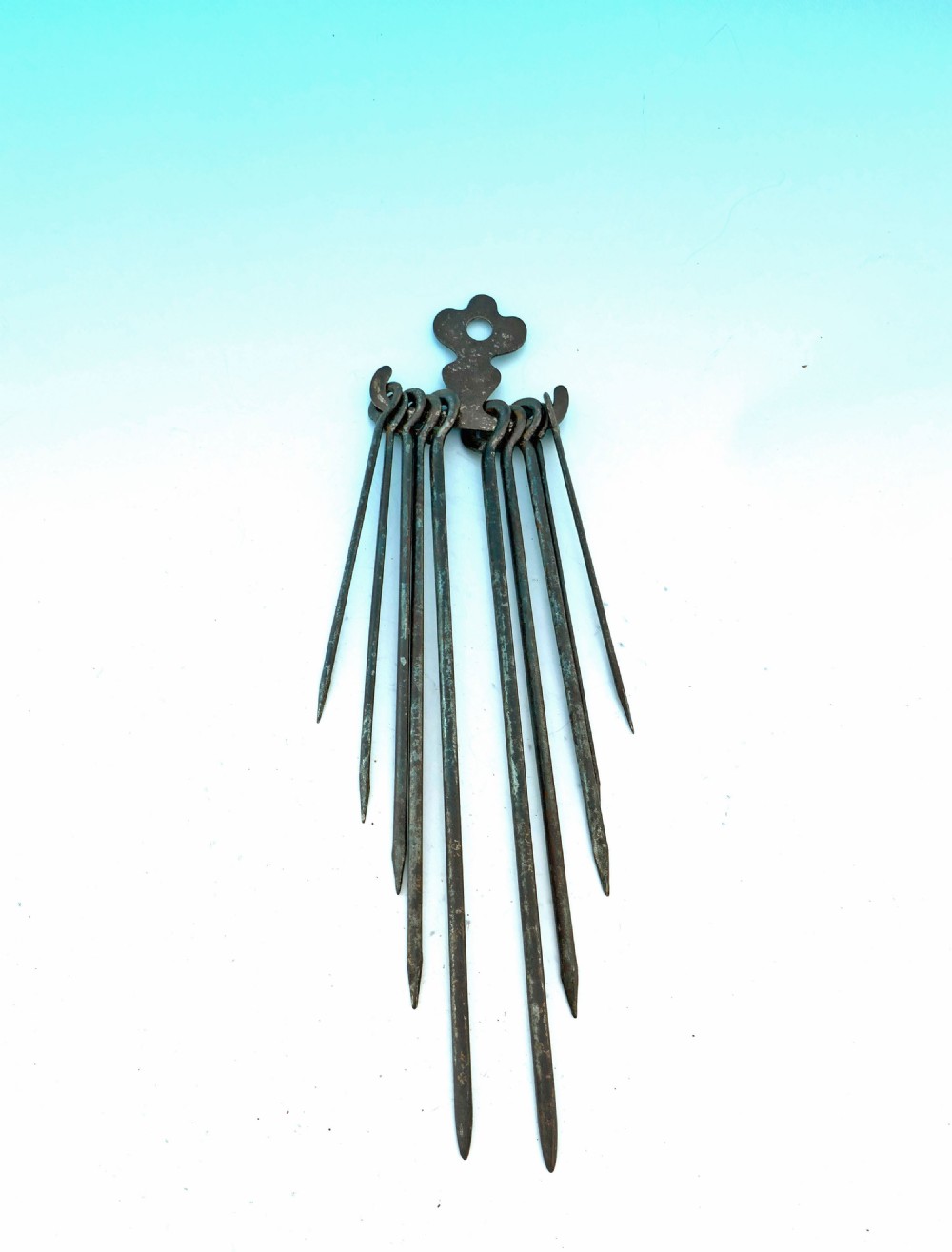 Antique Metalware 18thc Set Of Iron Meat Skewers And Holder.   English C1770-80.