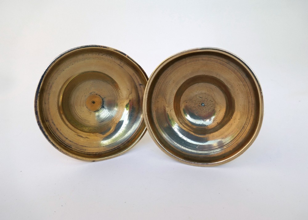 Antique Metalware Pair Of 18thc Brass Side Ejector Candlesticks.  English C1730-40. View IV