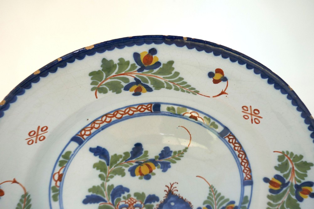 Antique Pottery 18thc Delft Polychrome Charger .   English C1760-70 View IV